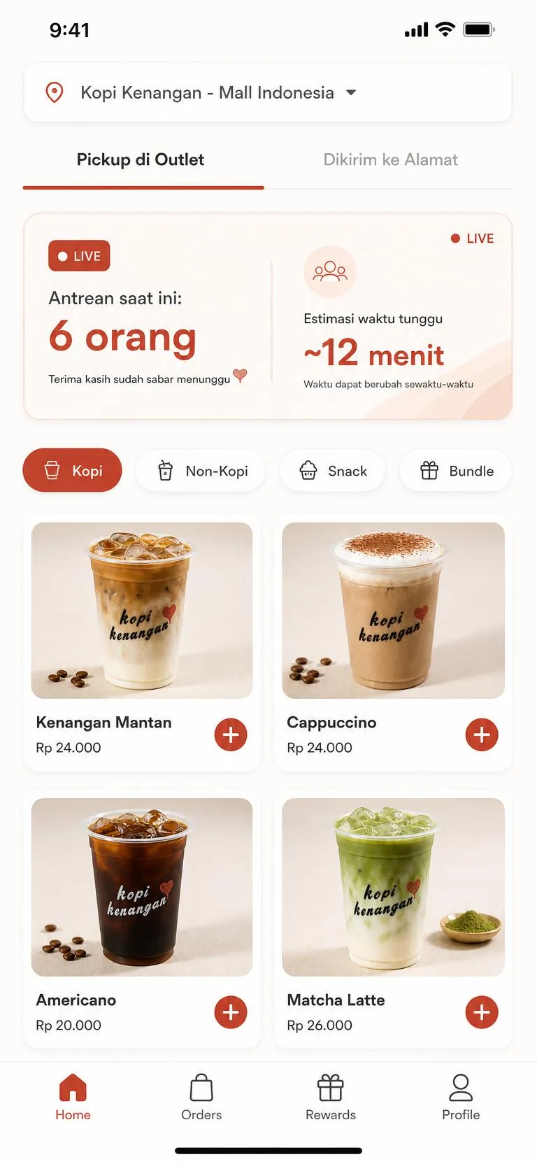 Kopi Kenangan, Home, live queue