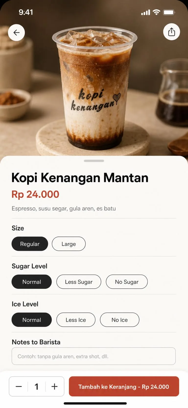 Kopi Kenangan, Menu detail