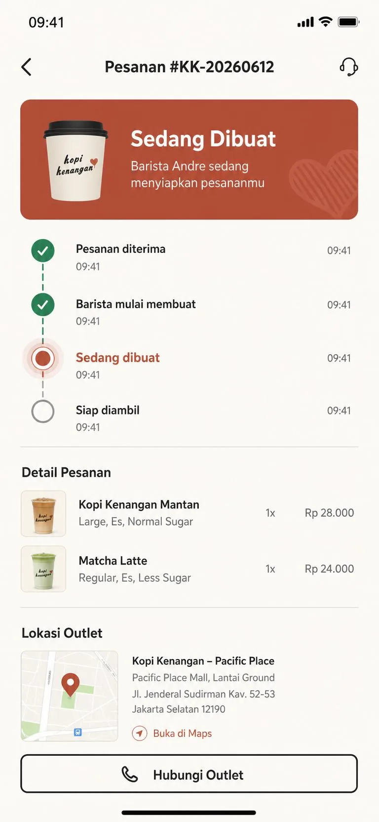 Kopi Kenangan, Order tracking